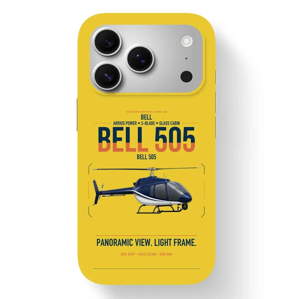 Bell 505 design on yellow magsafe iphone case, for iPhone 17 Pro