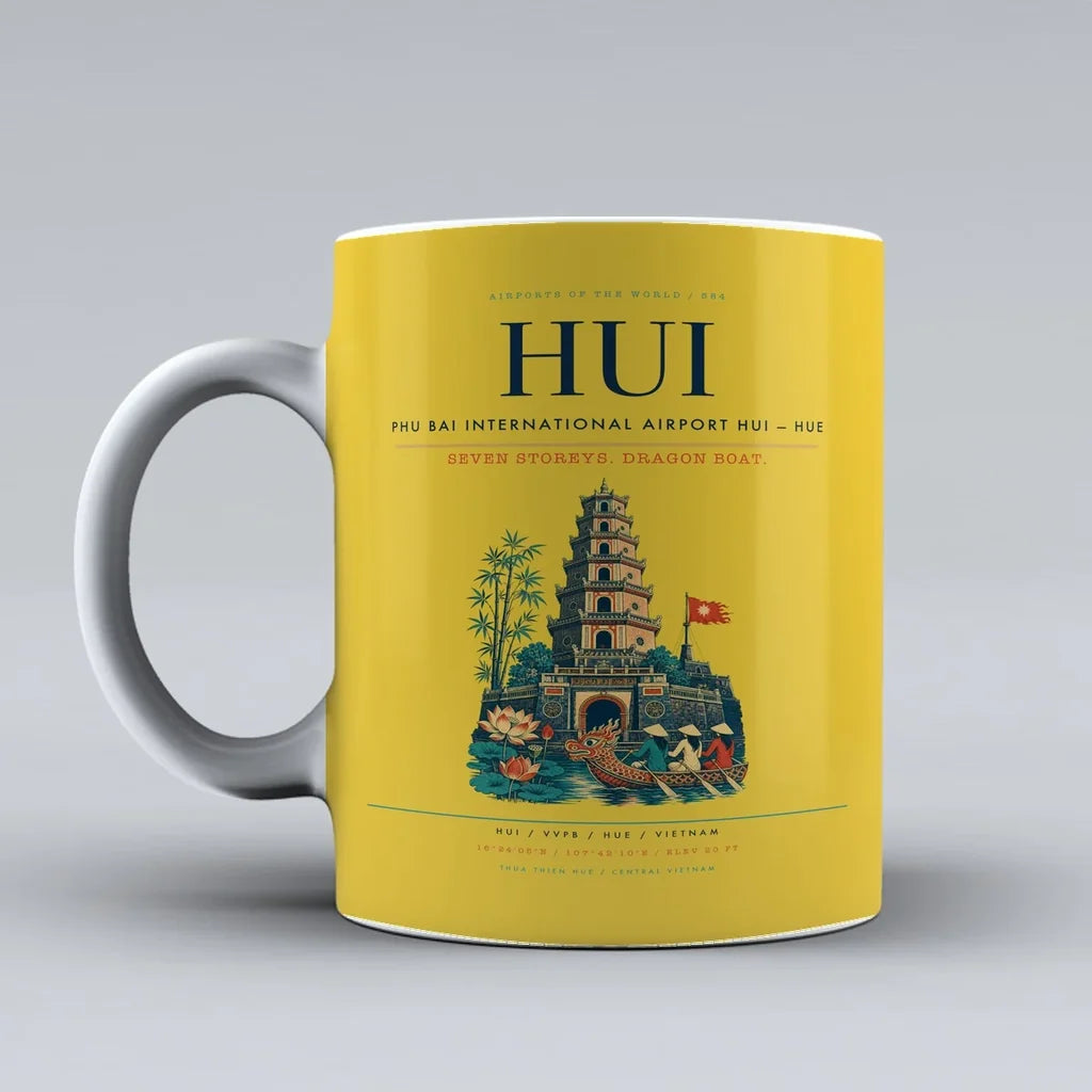 Bai International Airport HUI — Hue Mug design on yellow phu