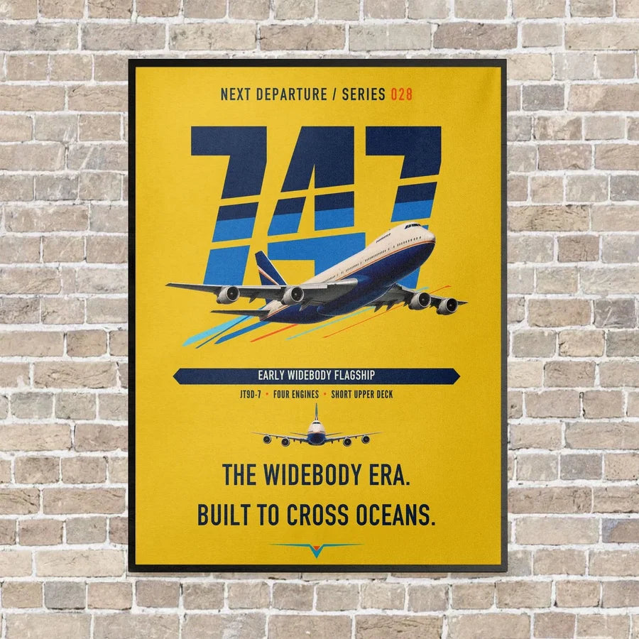 Boeing 747-200B vertical canvas print - framed - yellow background
