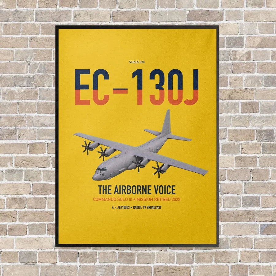 EC-130J Commando Solo III vertical canvas print - framed - yellow background