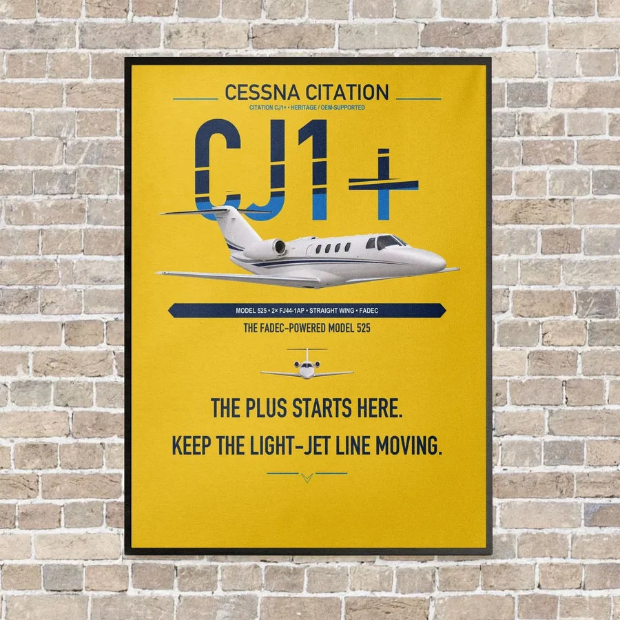 Cessna Citation CJ1+ vertical canvas print - framed - yellow background