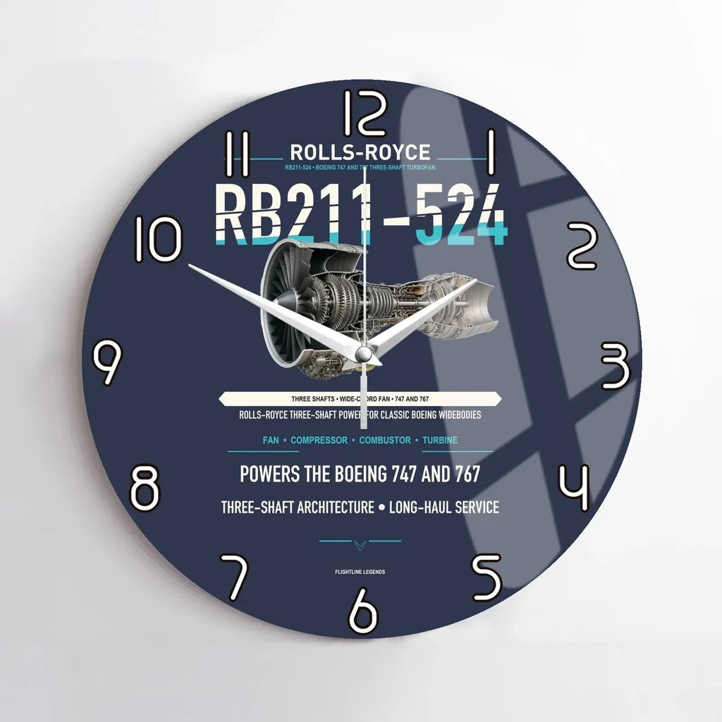 RB211-524 design on navy blue no frame wall clock
