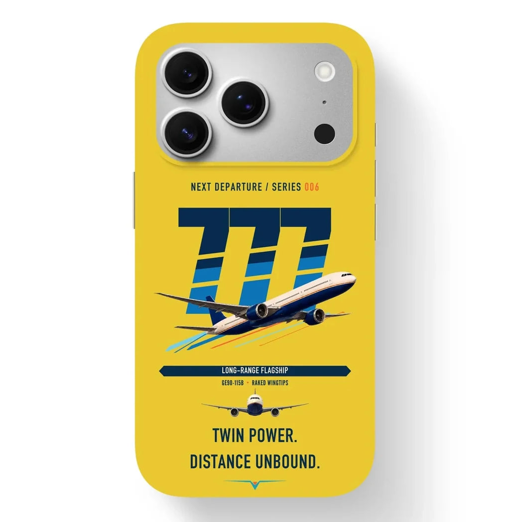 Boeing 777-300ER design on yellow magsafe iphone case