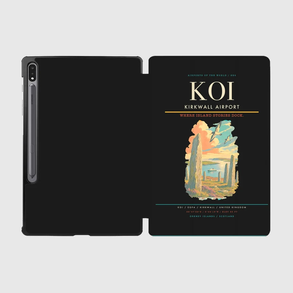 Kirkwall Airport (KOI) design on black samsung tablet tablet case