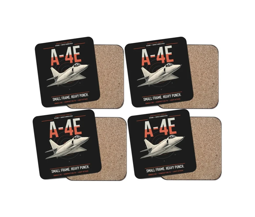 A-4E Skyhawk design on black 4 pieces set coaster