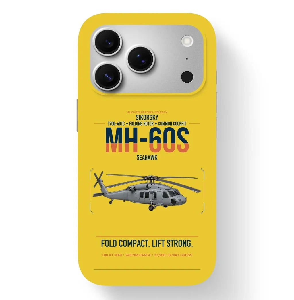 Sikorsky MH-60S Seahawk design on yellow magsafe iphone case, for iPhone 17 Pro