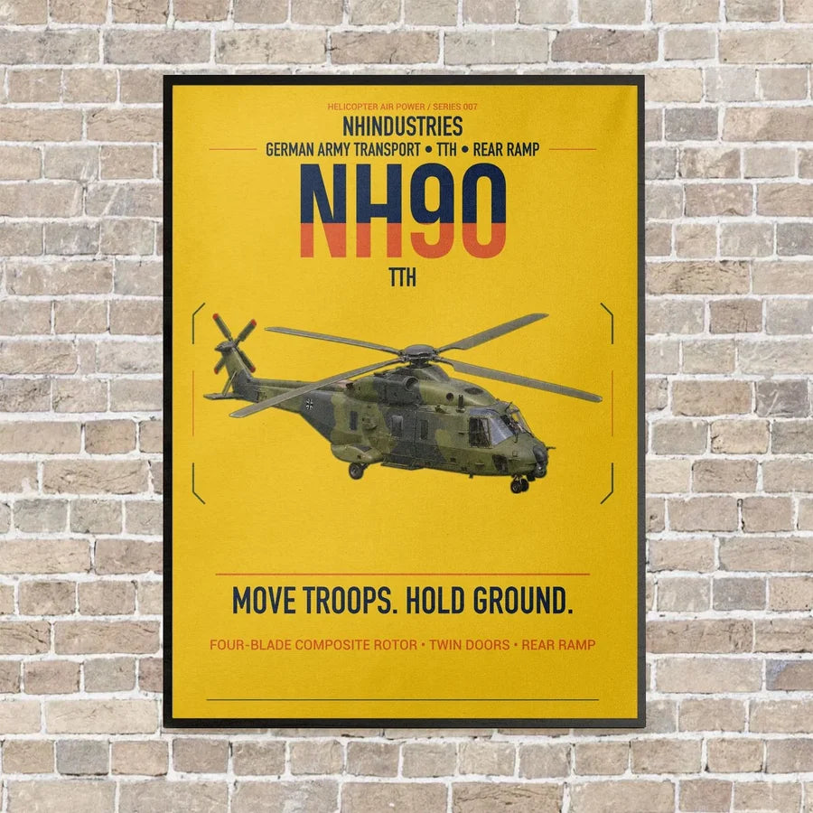 NHIndustries NH90 TTH vertical canvas print - framed - yellow background