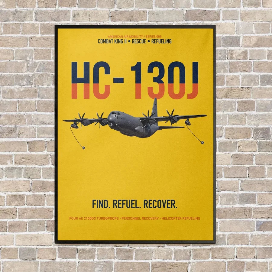 HC-130J COMBAT KING II vertical canvas print - framed - yellow background