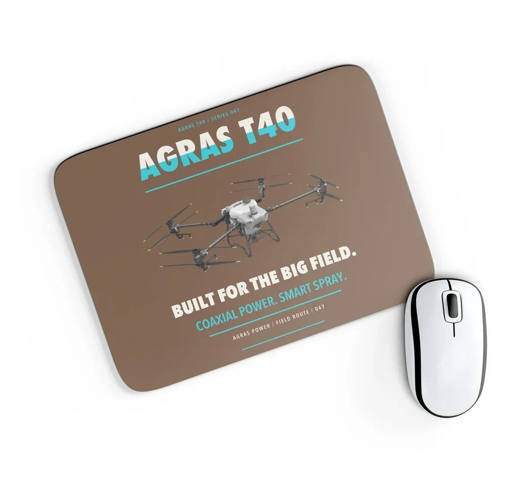 DJI Agras T40 design on brown rectangle mouse pad