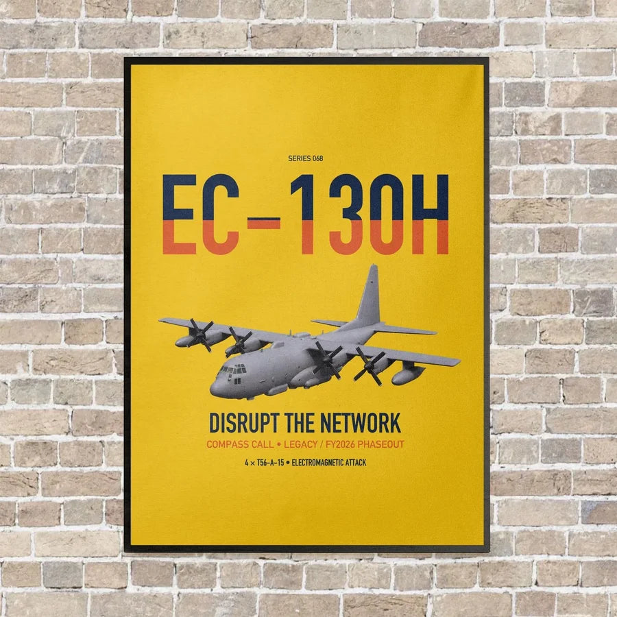 EC-130H Compass Call vertical canvas print - framed - yellow background