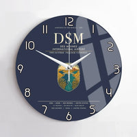 Thumbnail for Des Moines International Airport (DSM) design on navy blue no frame wall clock