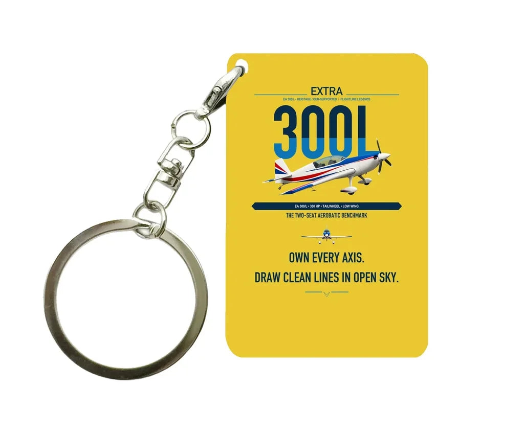 Extra 300L design on yellow designed key chain, double-side print