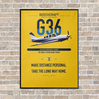 Thumbnail for Beechcraft Bonanza G36 vertical canvas print - framed - yellow background