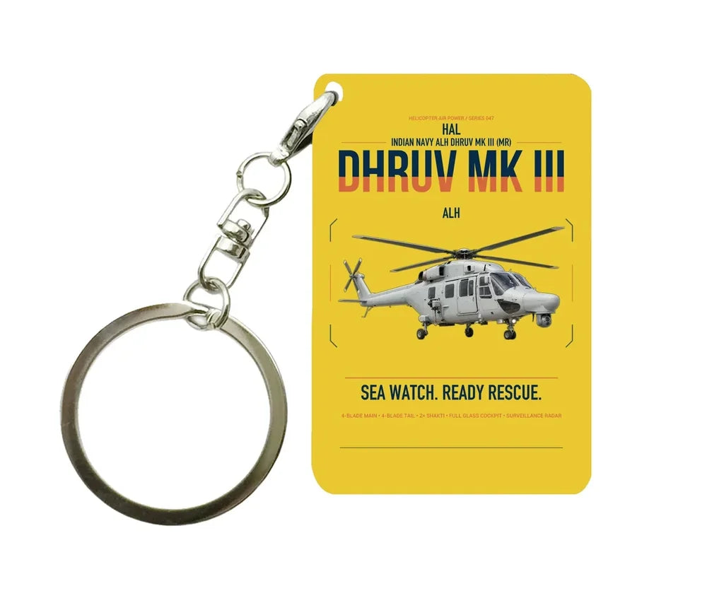 HAL ALH Dhruv Mk III design on yellow designed key chain, double-side print