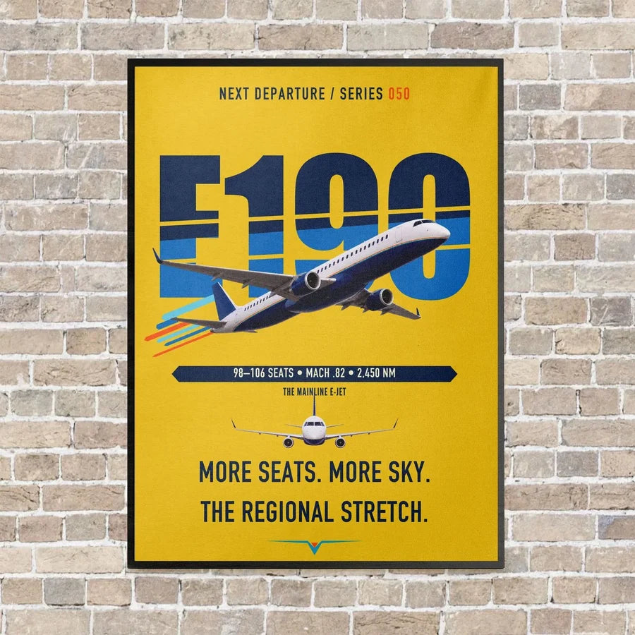 Embraer E190 vertical canvas print - framed - yellow background