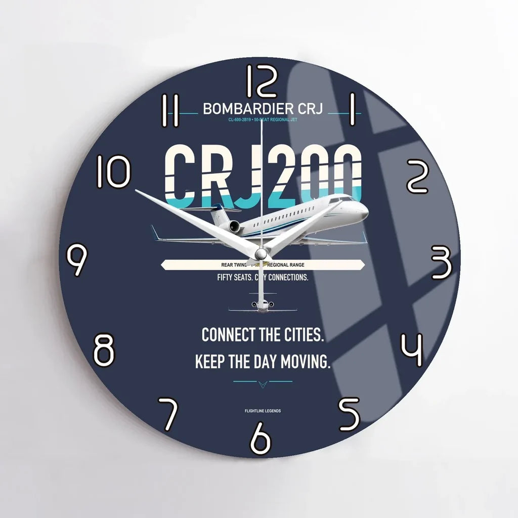 Bombardier CRJ200 design on navy blue no frame wall clock
