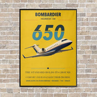 Thumbnail for Bombardier Challenger 650 vertical canvas print - framed - yellow background