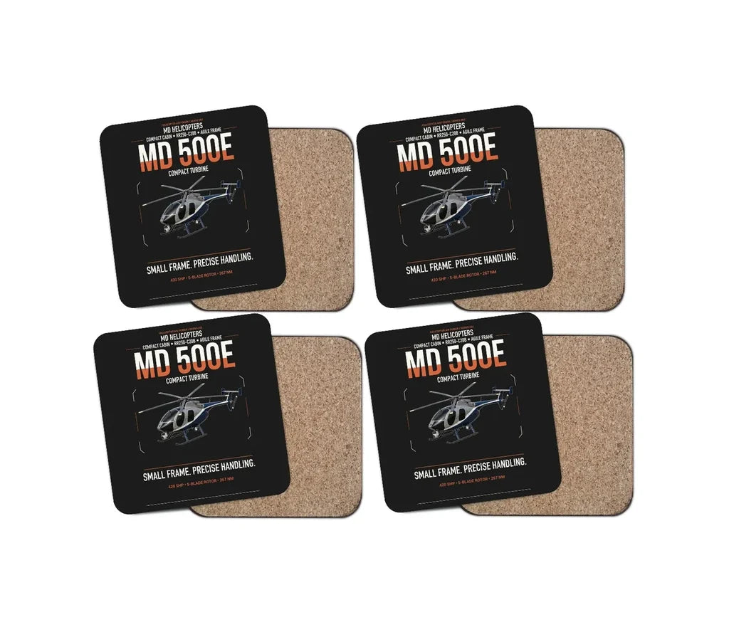 MD Helicopters MD 500E design on black 4 pieces set coaster