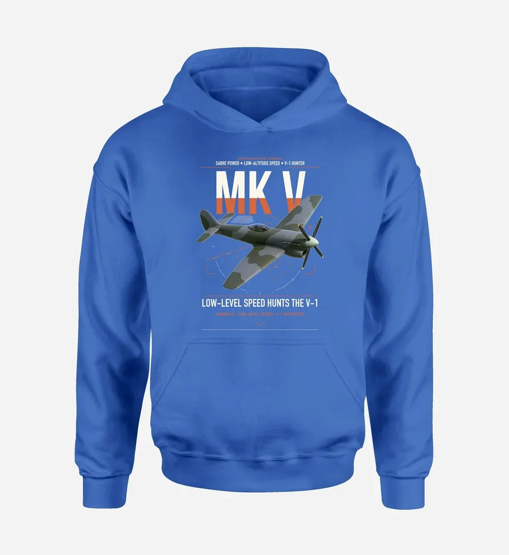 Hawker Tempest Mk V design on blue double-side hoodie, single-side print