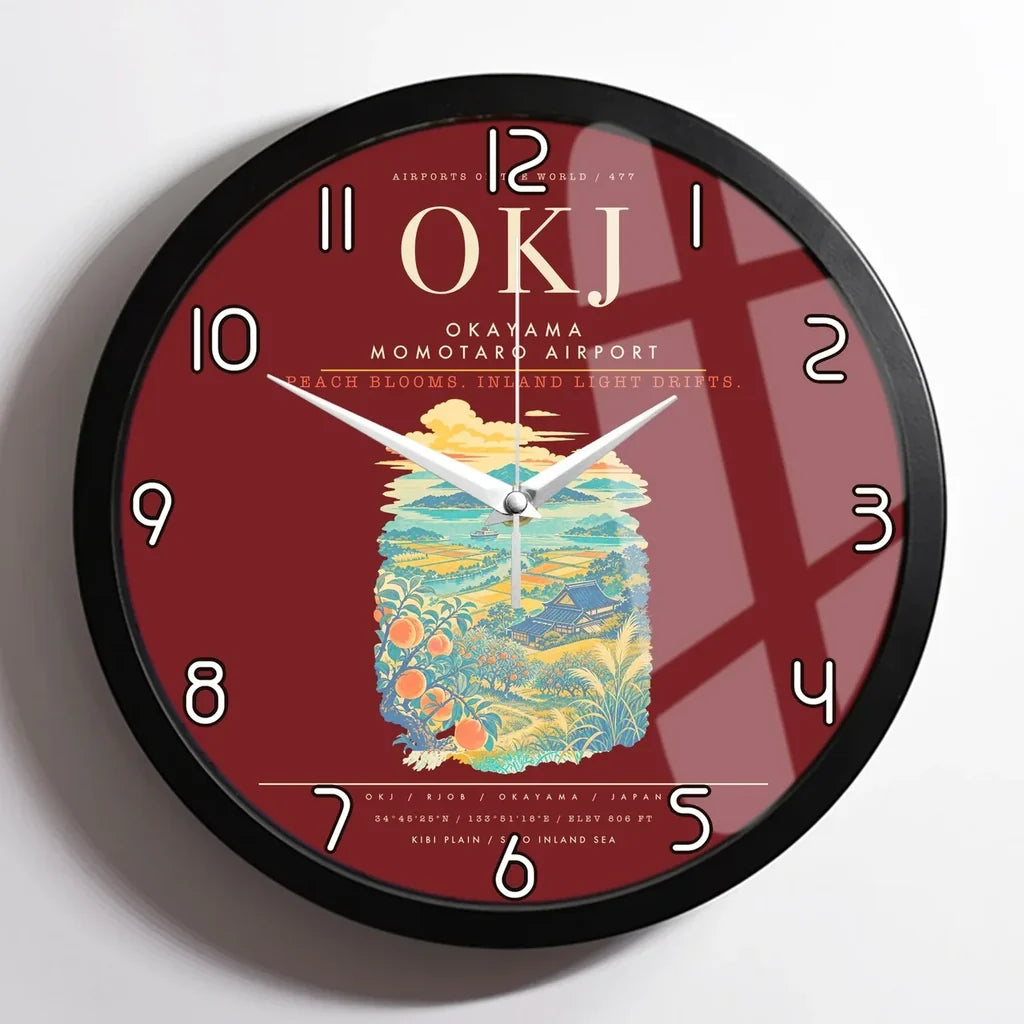 Okayama Momotaro Airport OKJ Wall-Clock Framed - Dark Red