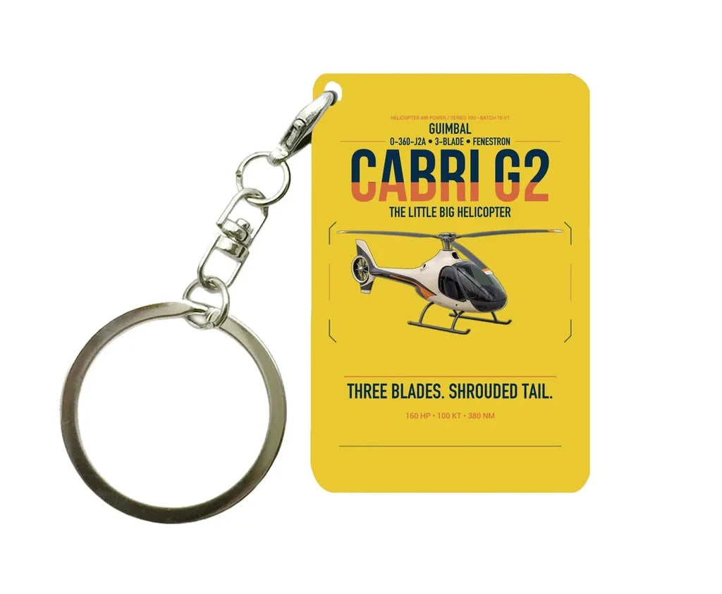 Guimbal Cabri G2 design on yellow designed key chain, double-side print