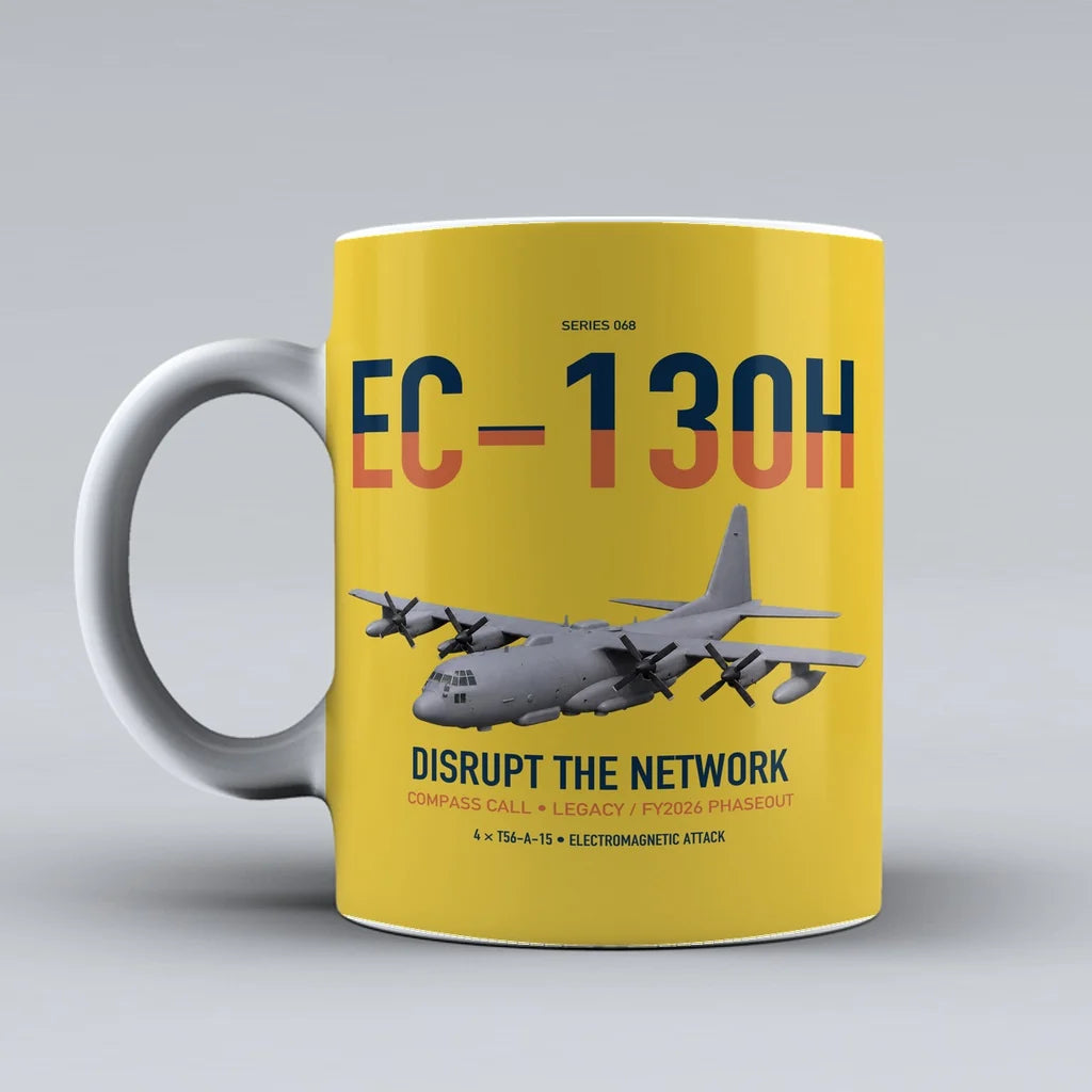 EC-130H Compass Call design on yellow ceramic mug, double-side print