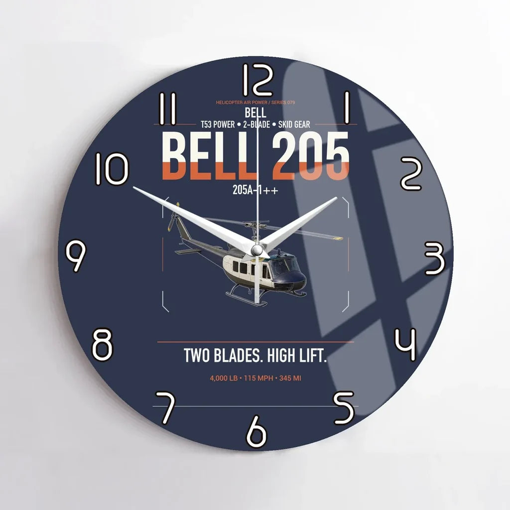 Bell 205A-1++ design on navy blue no frame wall clock