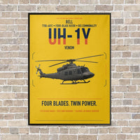 Thumbnail for Bell UH-1Y Venom vertical canvas print - framed - yellow background