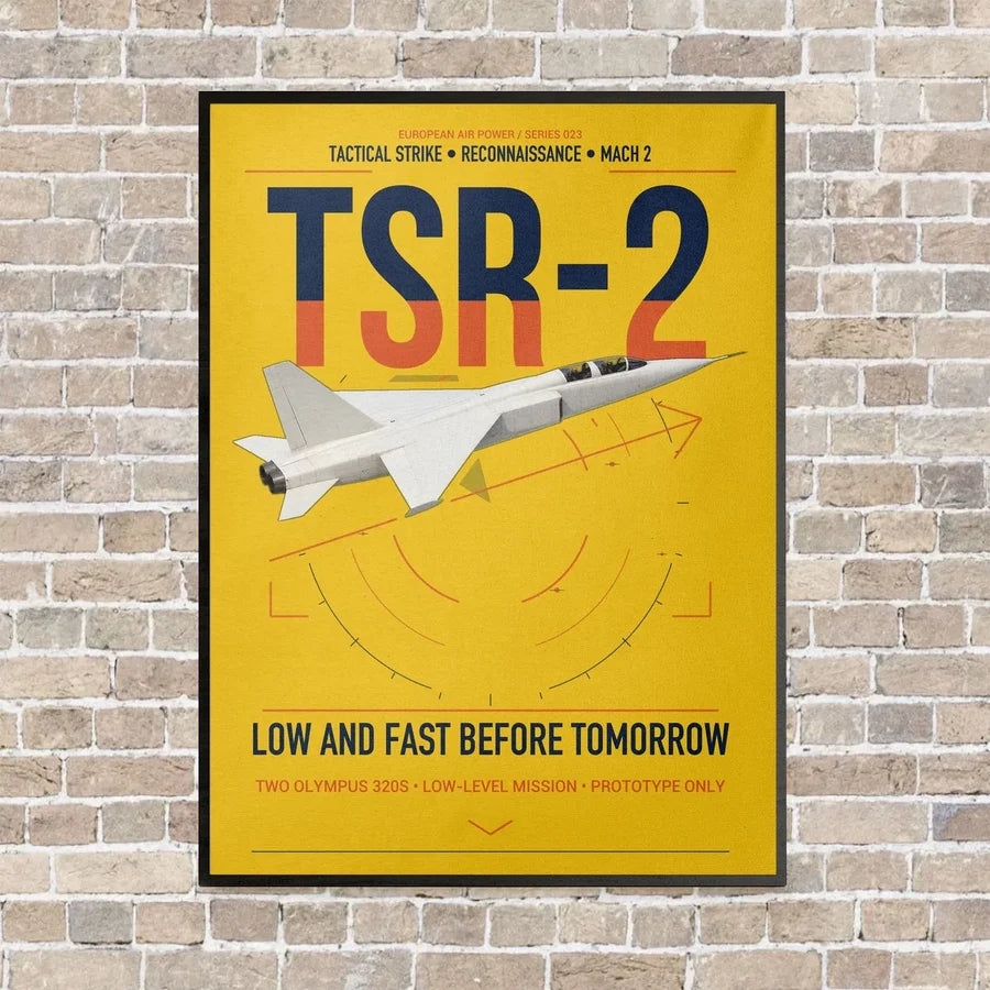 BAC TSR-2 vertical canvas print - framed - yellow background