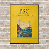Thumbnail for Tri-Cities Airport PSC — Pasco vertical canvas print - framed - yellow background
