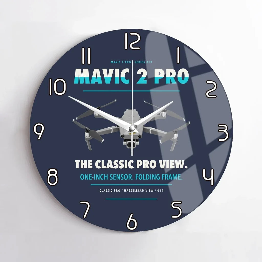 DJI Mavic 2 Pro design on navy blue no frame wall clock