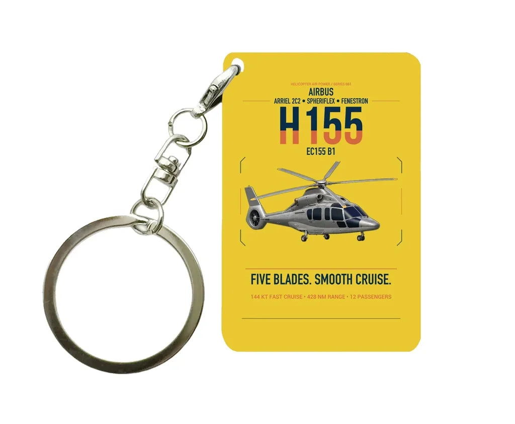 Airbus H155 EC155 B1 design on yellow designed key chain, double-side print