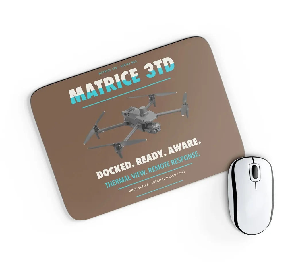 DJI Matrice 3TD design on brown rectangle mouse pad