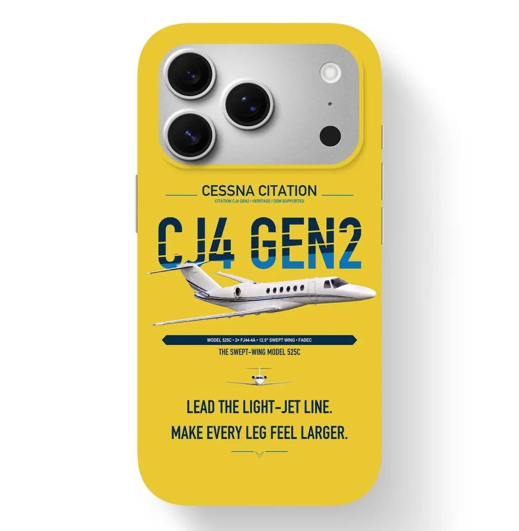 Cessna Citation CJ4 Gen2 design on yellow magsafe iphone case, for iPhone 17 Pro