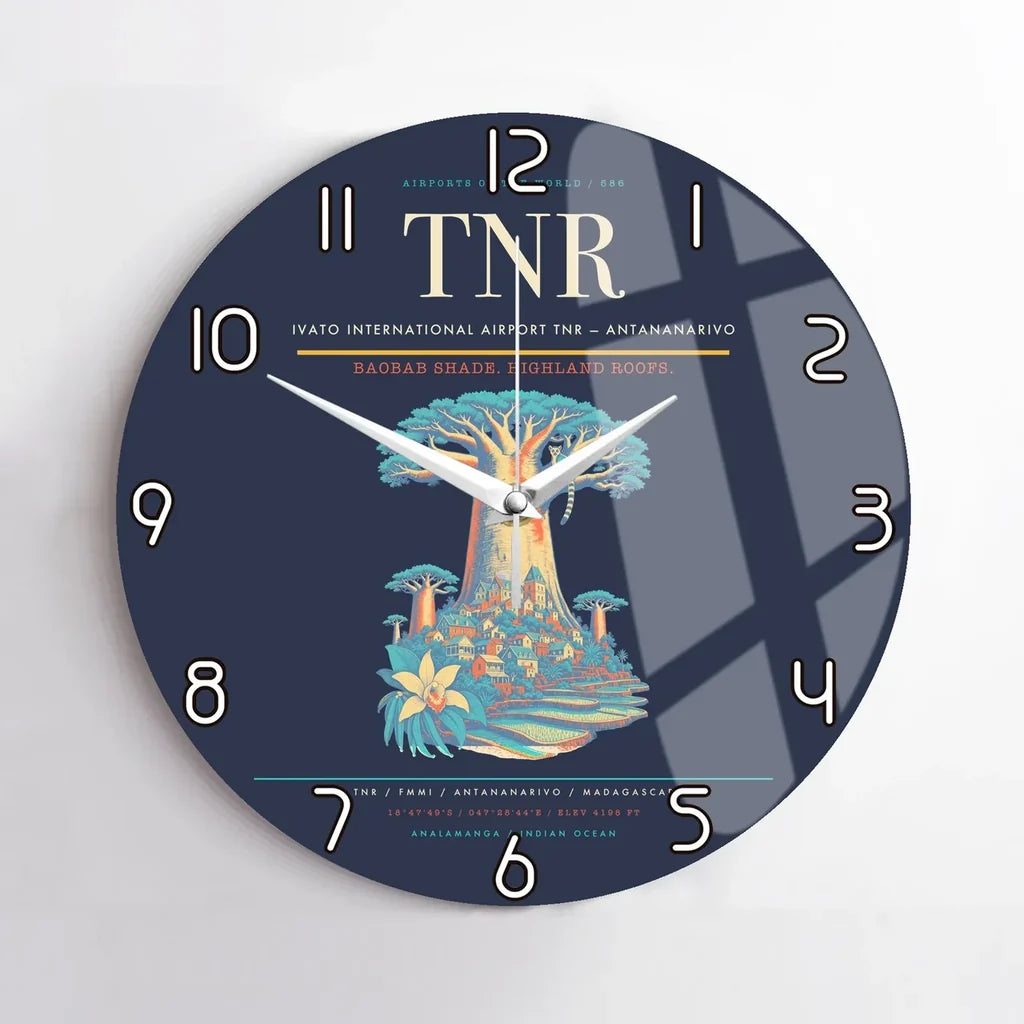 Ivato International Airport (TNR) design on navy blue no frame wall clock