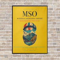 Thumbnail for Missoula Montana Airport MSO vertical canvas print - framed - yellow background