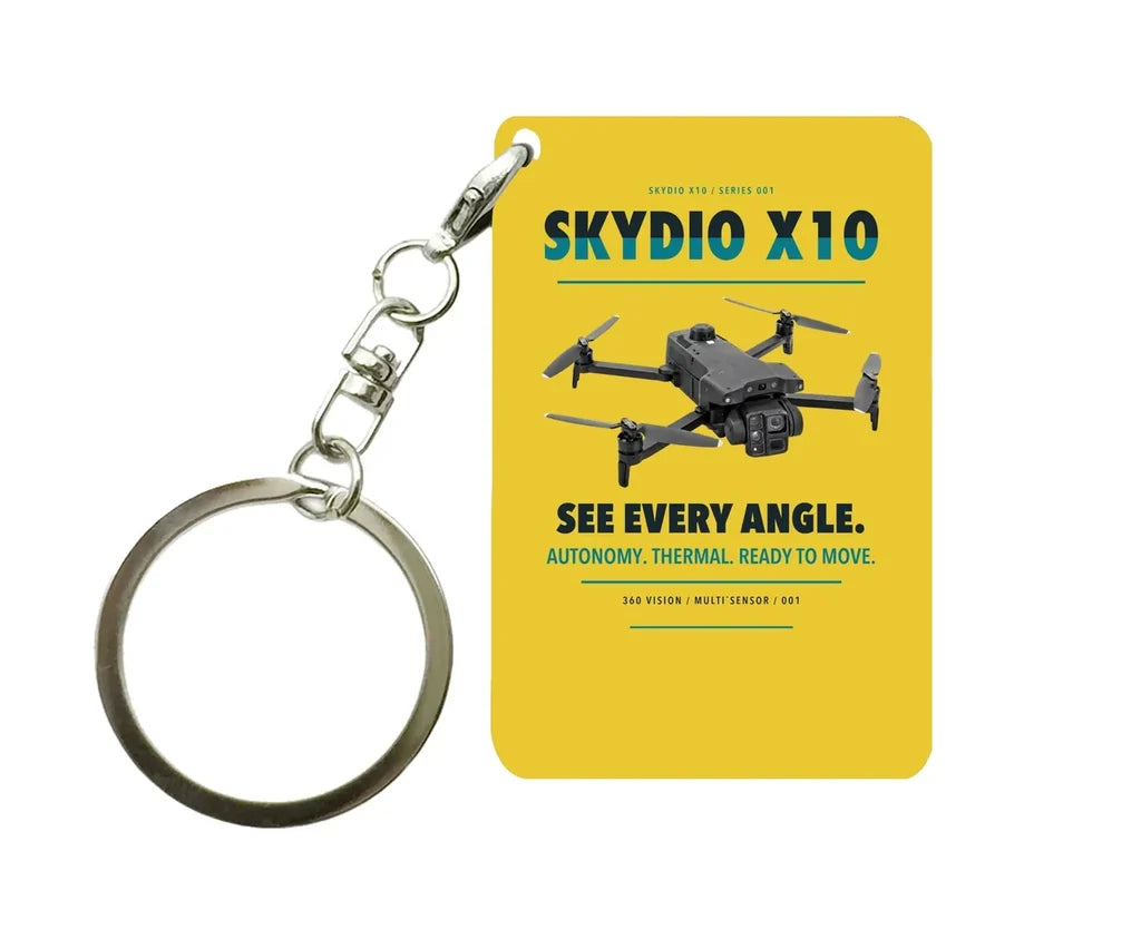 Skydio X10 Key Chain design on yellow key chain