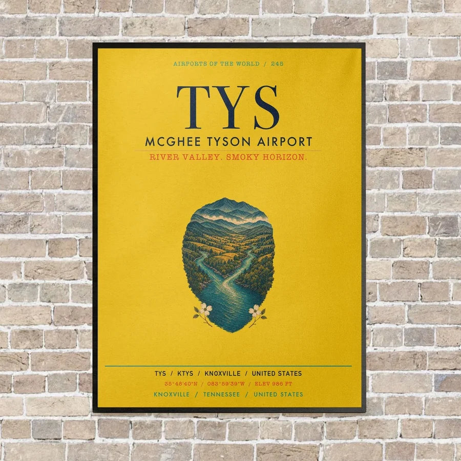 McGhee Tyson Airport Knoxville TYS vertical canvas print - framed - yellow background