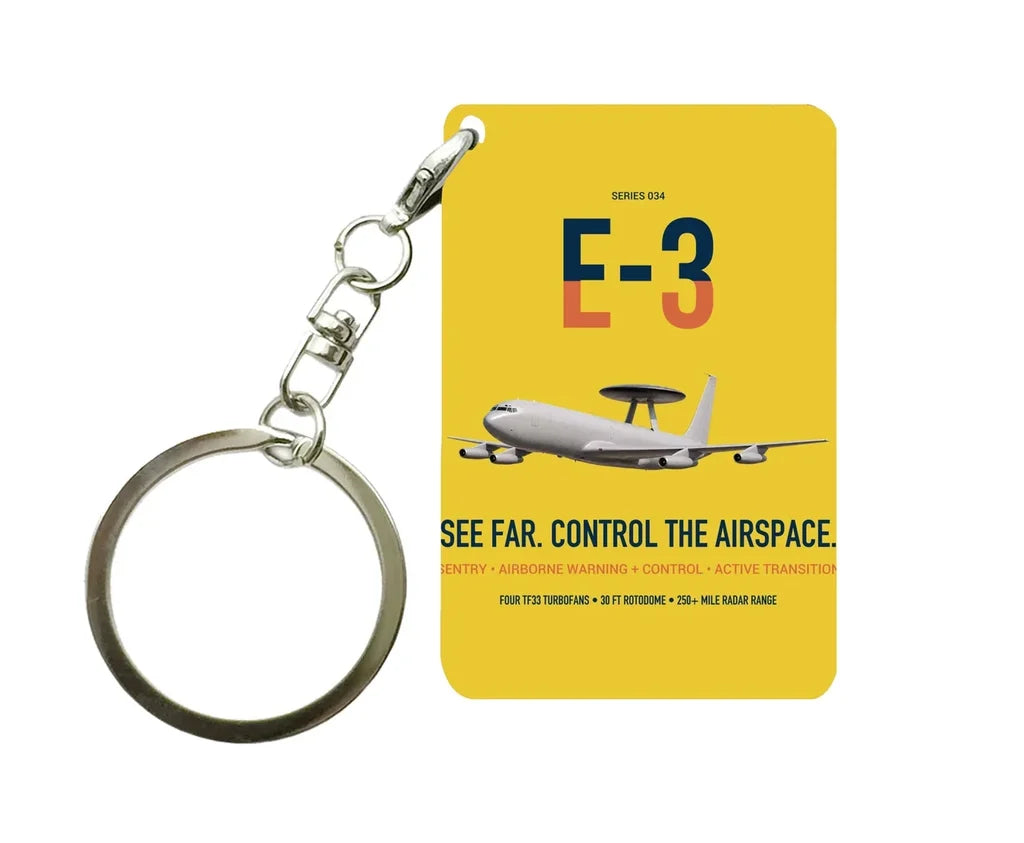 E-3 Sentry AWACS design on yellow designed key chain, double-side print