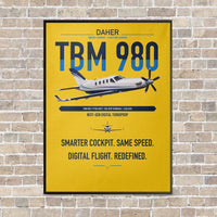 Thumbnail for Daher TBM 980 vertical canvas print - framed - yellow background
