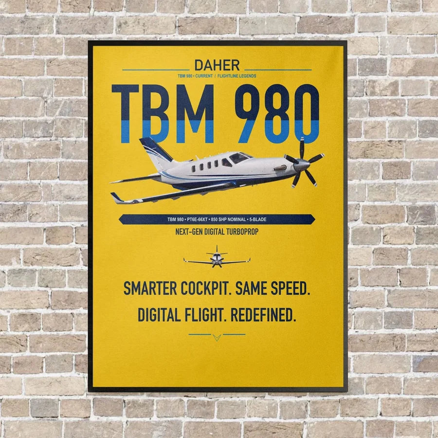 Daher TBM 980 vertical canvas print - framed - yellow background