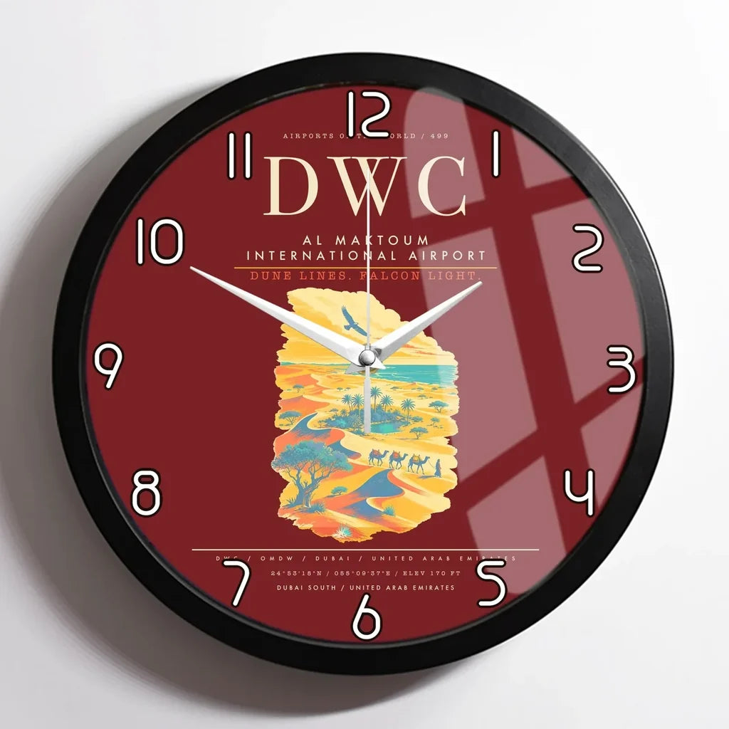Al Maktoum International Airport DWC Wall-Clock Framed - Dark Red