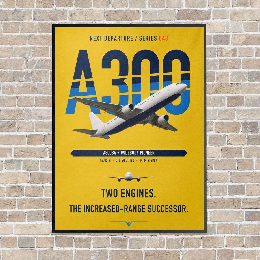 Airbus A300B4 vertical canvas print - framed - yellow background
