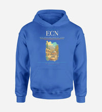 Thumbnail for Ercan International Airport (ECN) design on blue hoodie single-side print