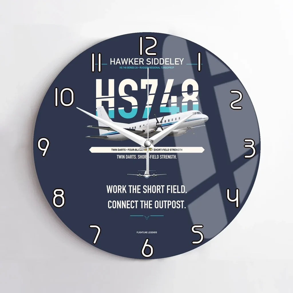 Hawker Siddeley HS 748 Series 2A design on navy blue no frame wall clock