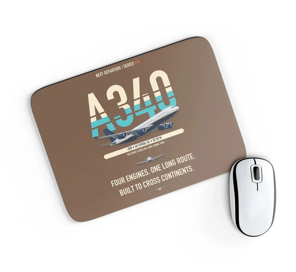 Airbus A340-200 design on brown rectangle mouse pad