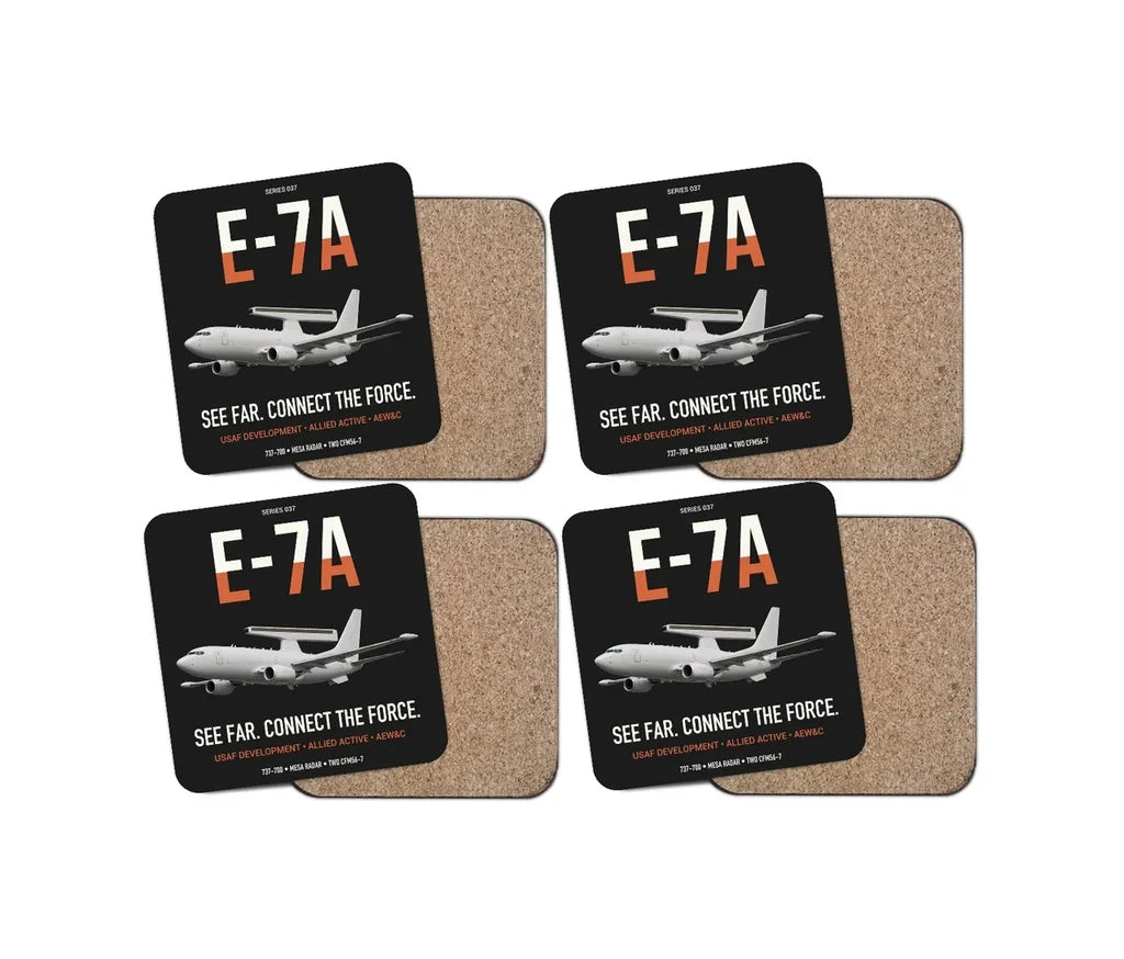 E-7A Wedgetail design on black 4 pieces set coaster