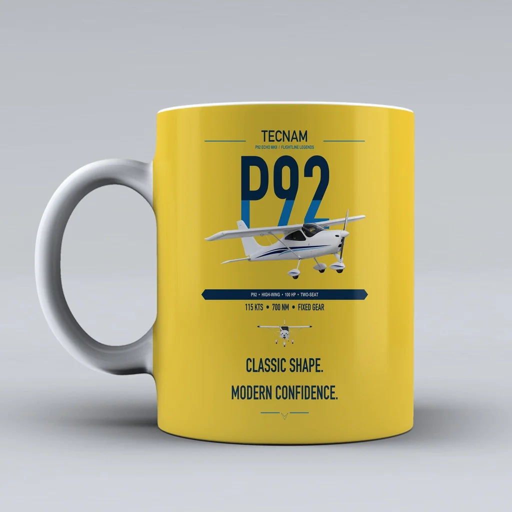 Tecnam P92 Echo MkII design on yellow ceramic mug, double-side print