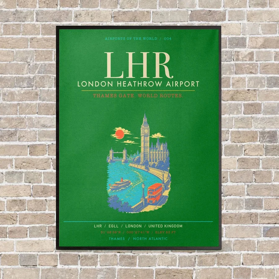London Heathrow Airport LHR - Canvas Framed - Green