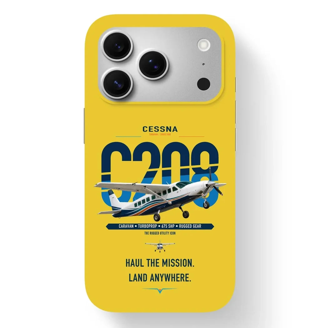 Cessna 208 Caravan design on yellow magsafe iphone case, for iPhone 17 Pro